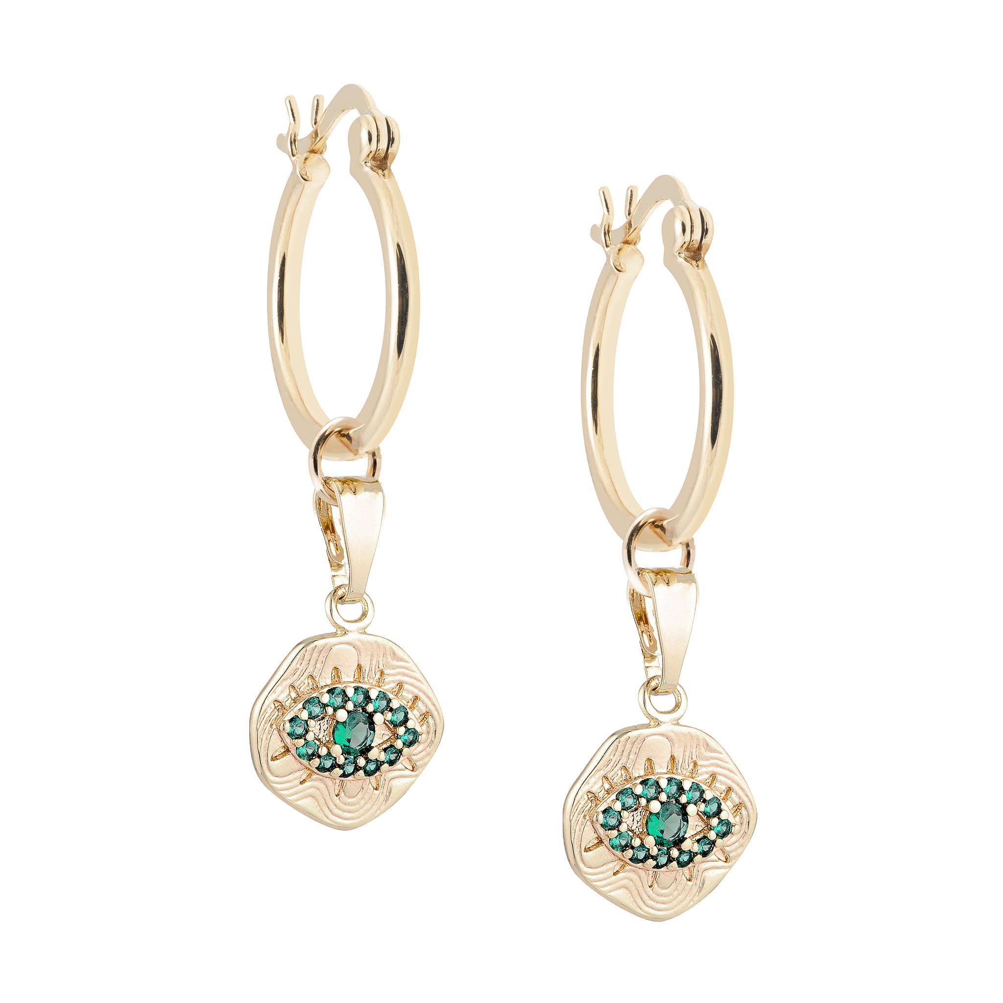 Emerald Evil Eye Pendant Hoops