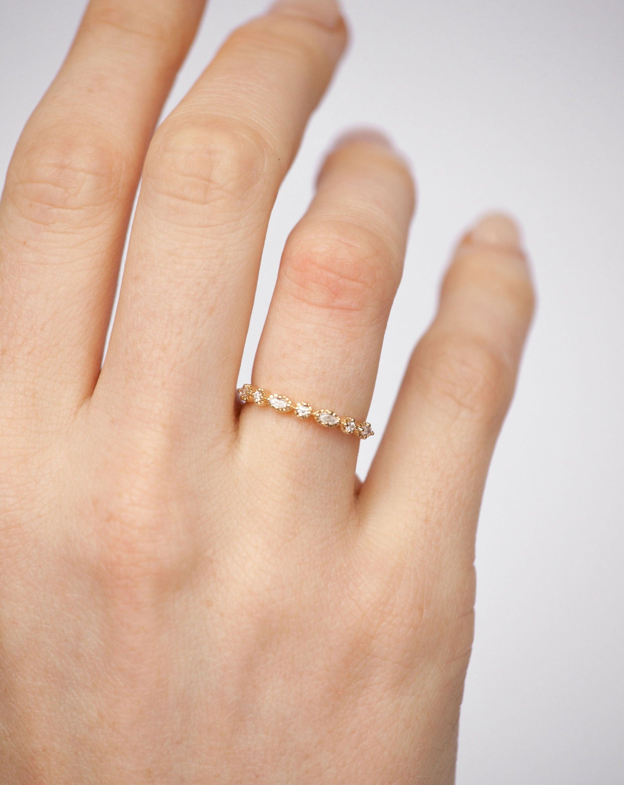 Marquise Round Moissanite Ring Band | 14k Solid Gold